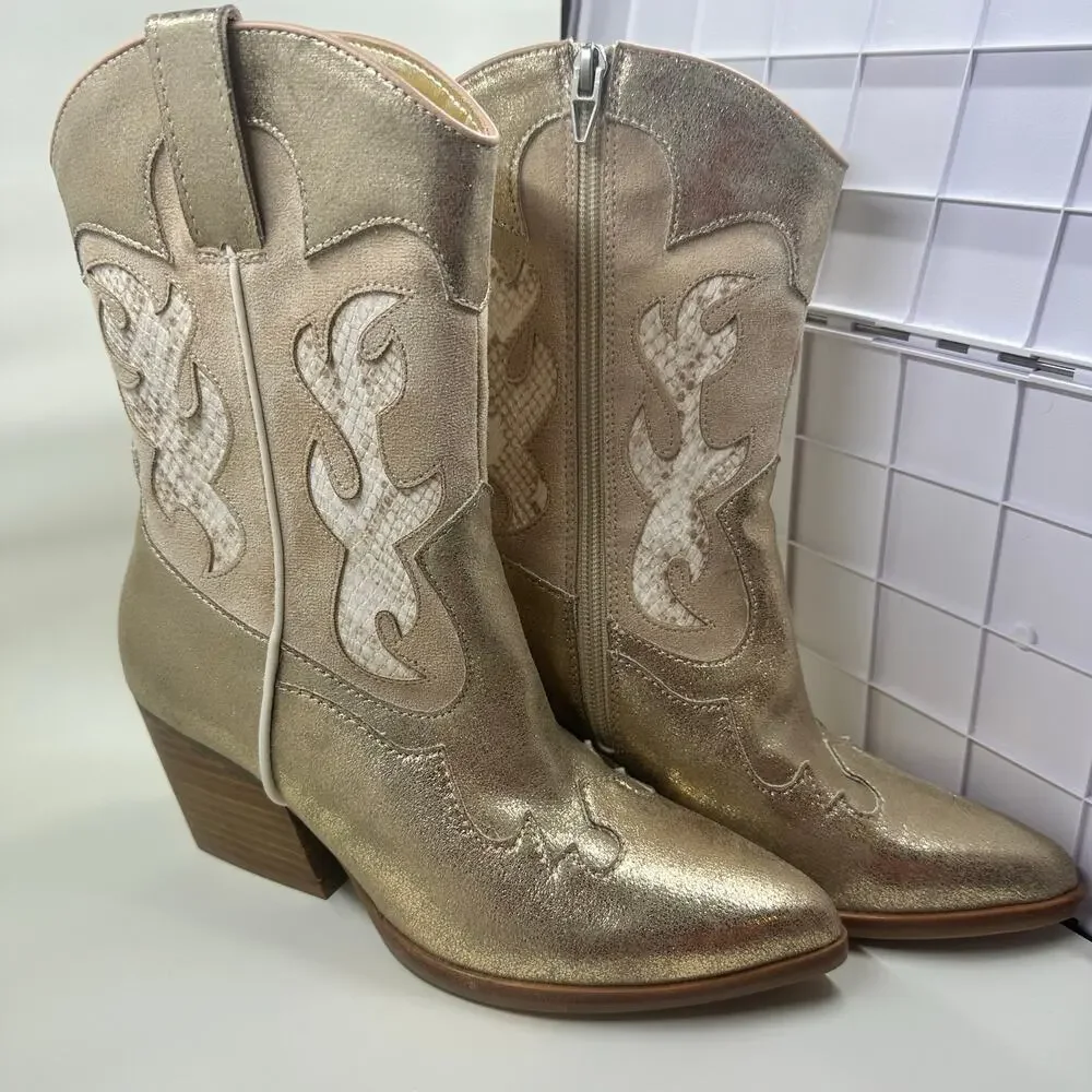 Dolce Vita Lunar Cowboy Boot – Size 6.5 – Gold Metallic Snake Print – NWOB - Picture 10 of 12